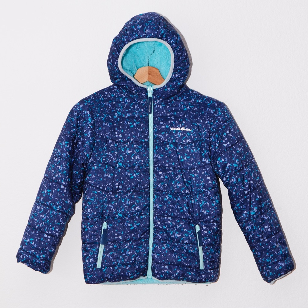 Eddie Bauer Youth Girls Reversible Plush Jacket, Blue